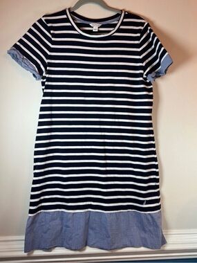 Nautica Navy & White Striped Top with Chambray Trim